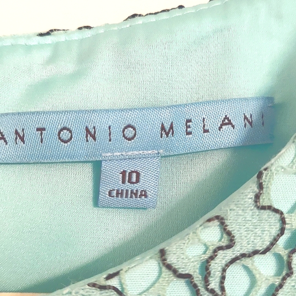 Antonio Melani Dress, Size 10, Lace Cocktail, Aqua Blue with Black Embroidery - Picture 4 of 6